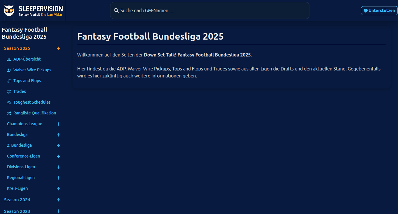 Screenshot: Down Set Talk! Fantasy Football Bundesliga Übersicht